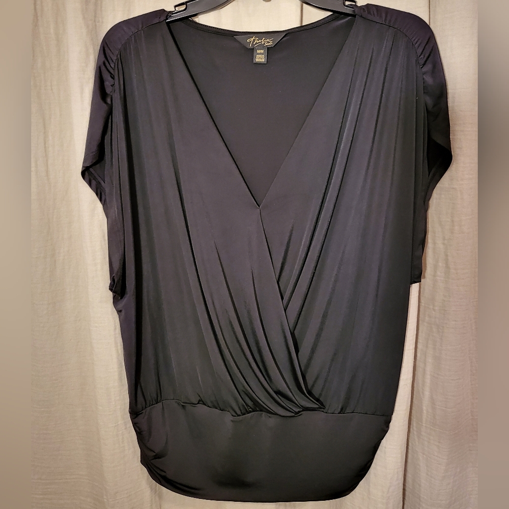 Thalia Sodi Black Cap Sleeve Wrap Blouse